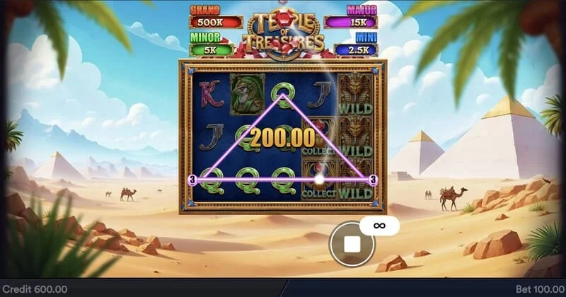Temple of Treasures - schermata principale con rulli e ambientazione egizia
